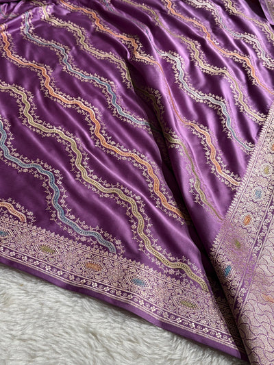 Banarasi Minakari Cross Pattern in Lavender Shades Mashru Silk Saree MCS93
