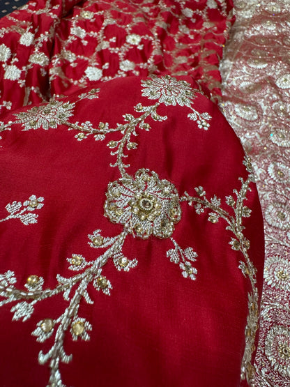 Bridal Red Jaal with Ari and Stone