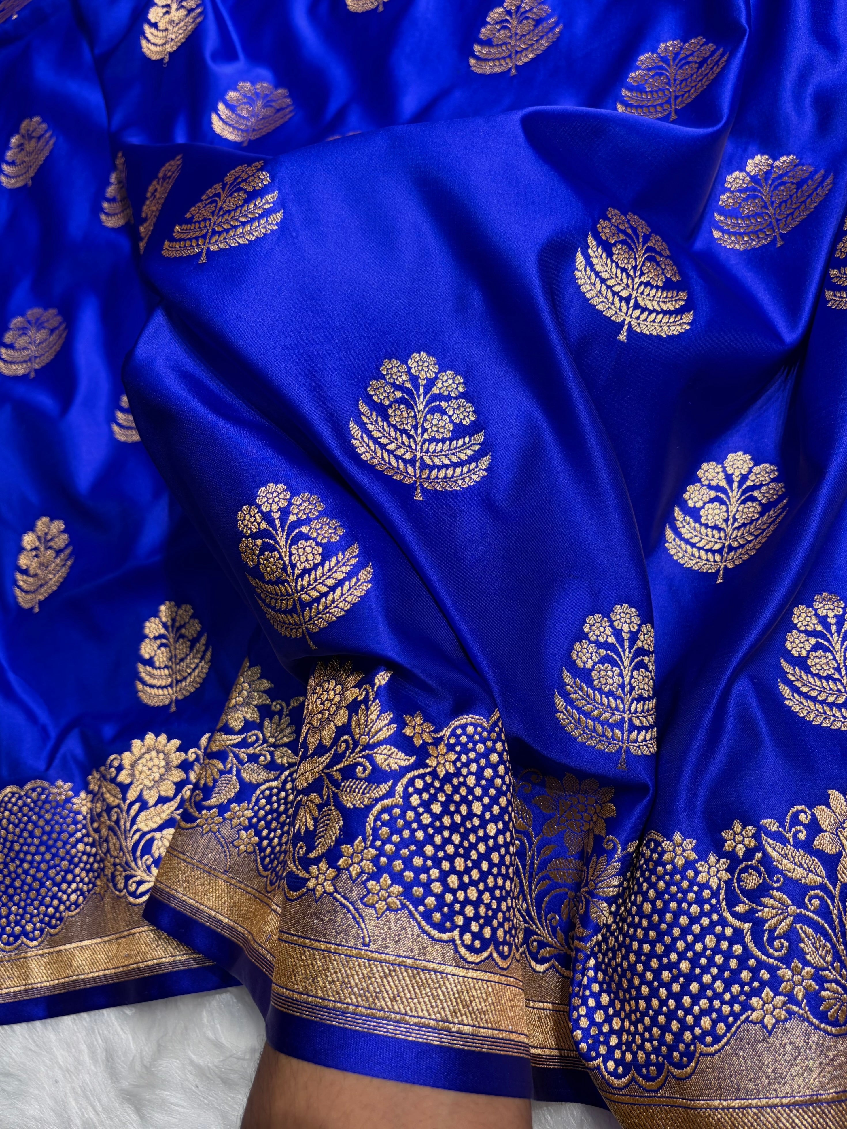 Royal Blue Unique Boota Pattern Satin Katan Silk Saree SK70