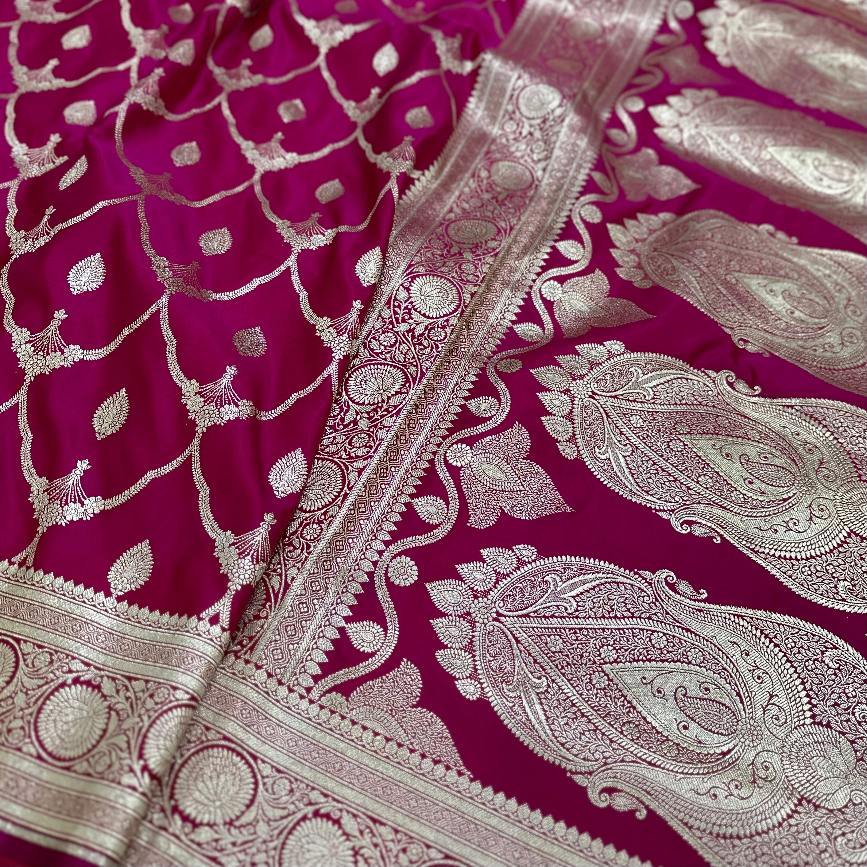 Mashru Katan Silk Saree in Rani Shades.