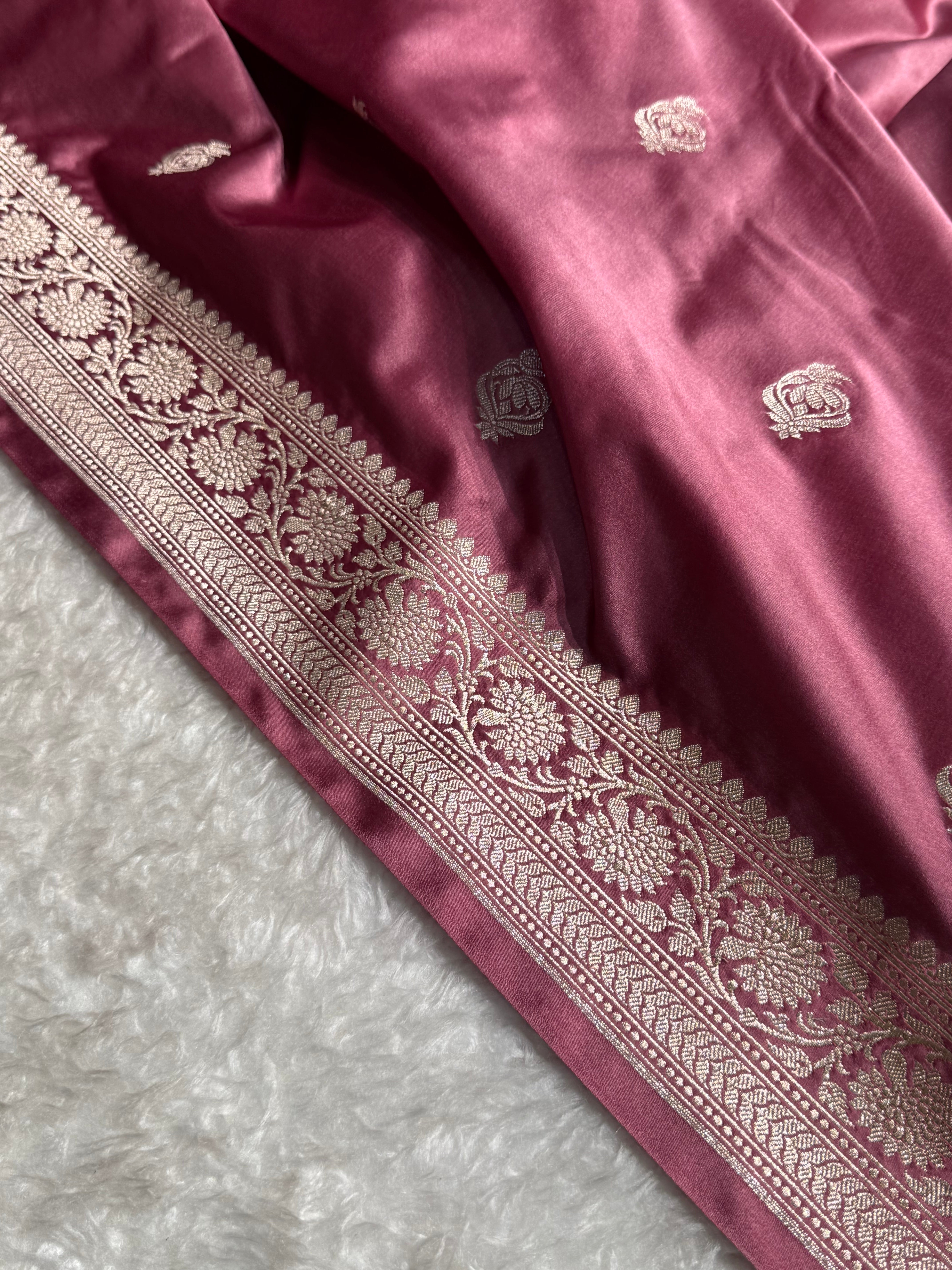 Mauve Copper Pink Boota Mashru Silk Saree