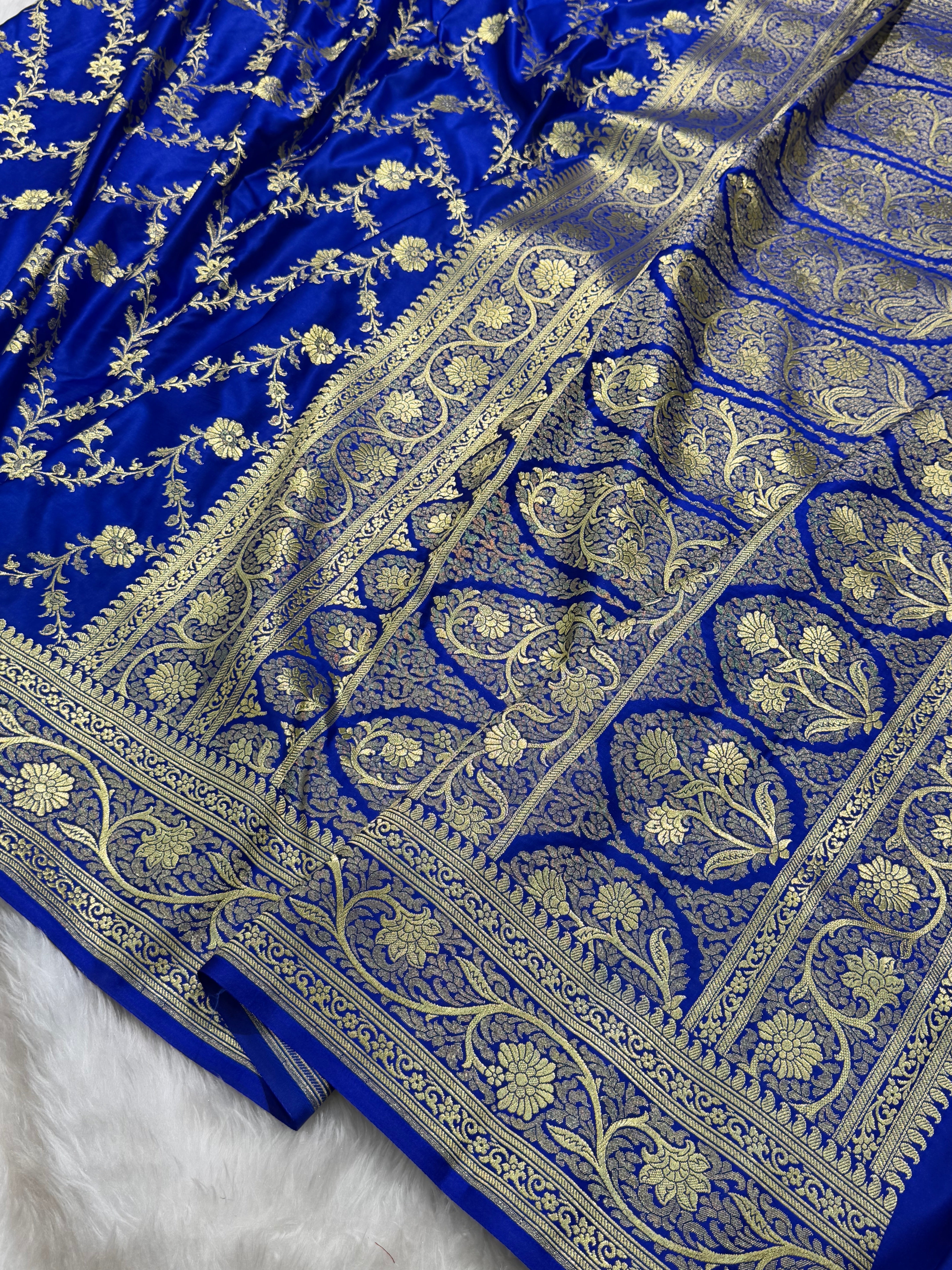 Premium Royal Blue Banarasi Jaal Katan Silk Saree