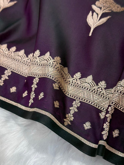 Wine Floral Booti Motif Mashru Silk Saree MSM 08