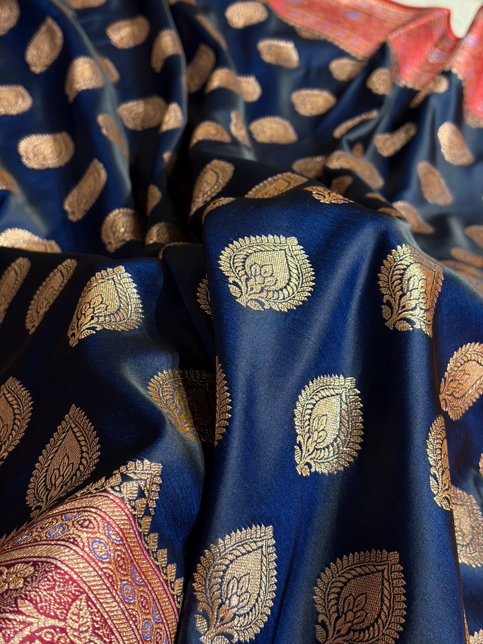 Peacock Shade With Booti Pattern Satin Katan Silk Saree