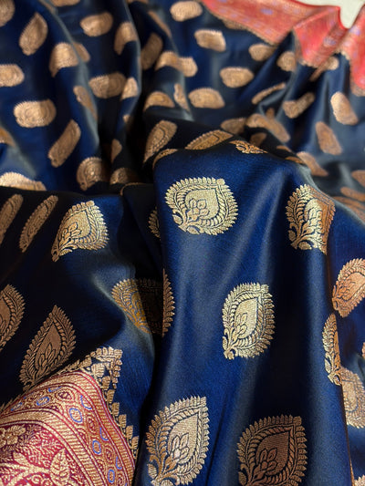 Peacock Shade With Booti Pattern Satin Katan Silk Saree
