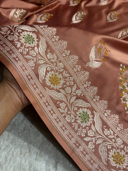 Copper Shades Banarasi Boota Pattern Minakari Floral Mashru Silk Saree MSM-121
