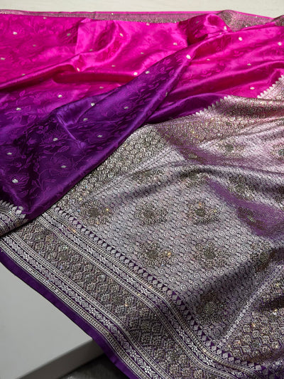 Ombre Purple - Pink Tanchoi With Swarovski Work Floral Mashru Silk Saree BMCS59