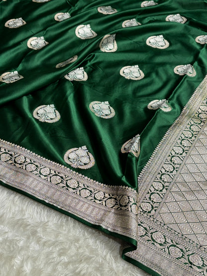 Bottle Green Shades Minakari Boota Mashru Silk Saree MS35