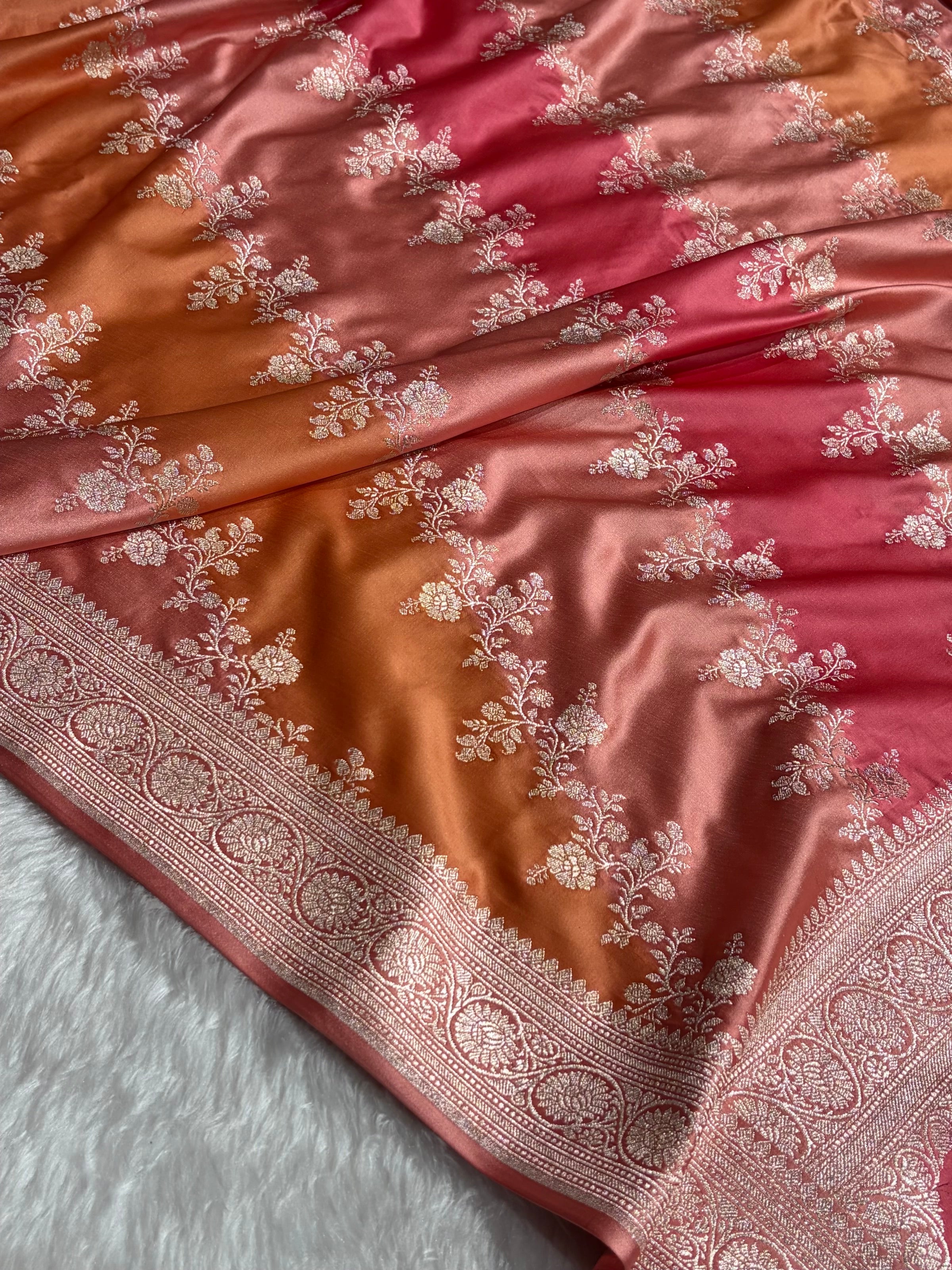 Peach Rangkat Banarasi Cross Mashru Silk Saree MSRK01