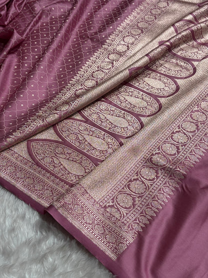 Deep Blush Pink Shades Tanchoi Motif Mashru Silk Saree MST-13