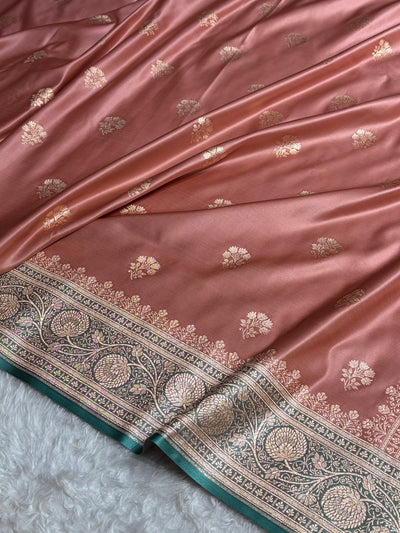 Dusty Mauve - Turquoise Banarasi Boota Katan Silk Saree SKM29