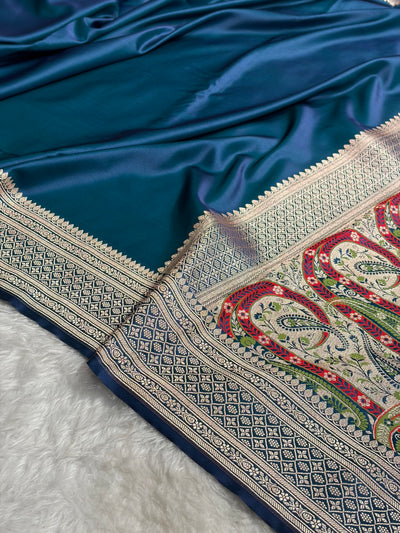 Banarasi Plain Peacock Shades With Minakari Pallu Mashru Silk Saree MS82