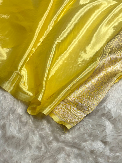 Lemon Shades With Contrast Border Crepe Silky Katan Banarasi Saree CSK-04