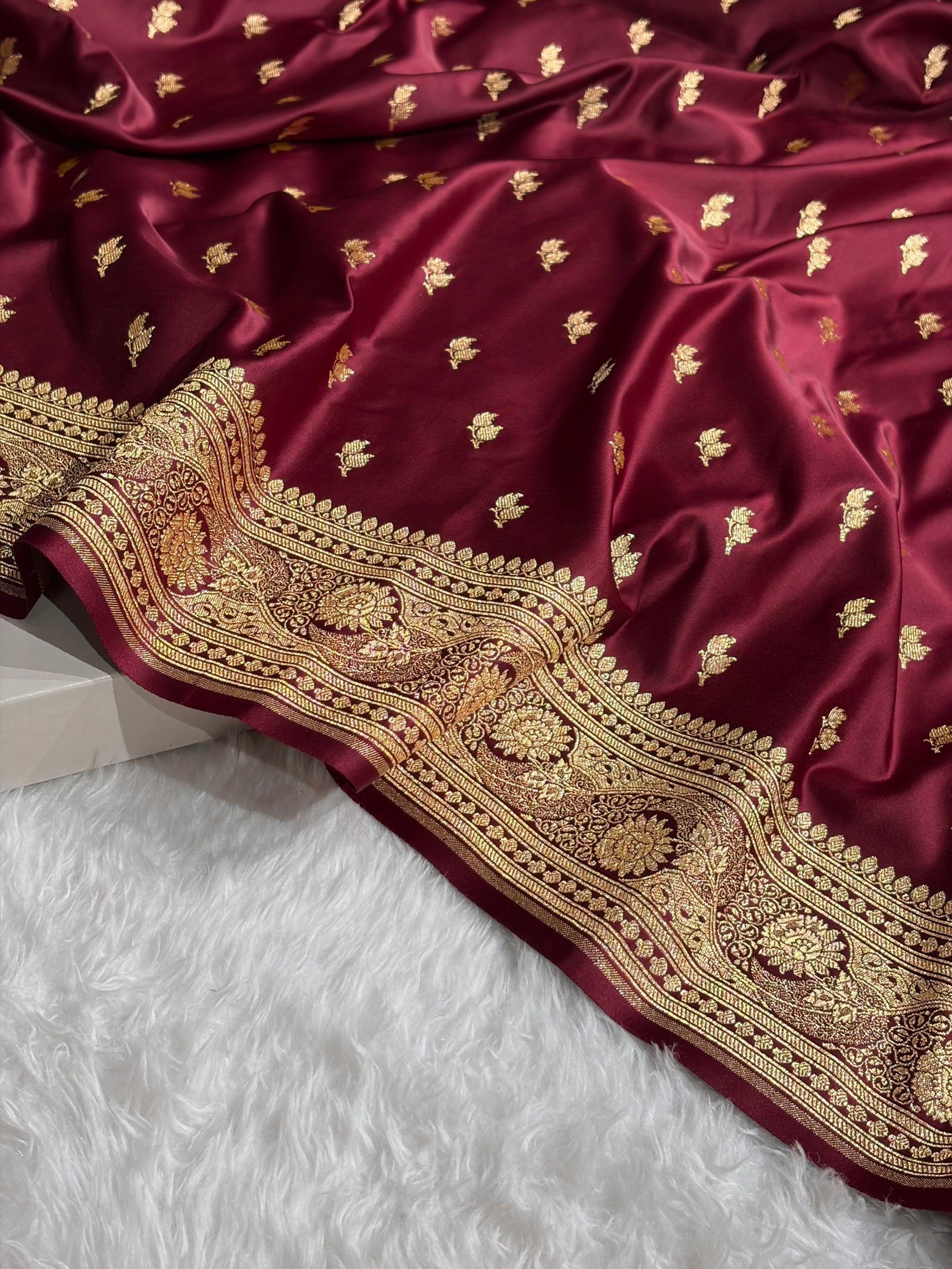 Banarasi Satin Katan Saree With Boota in Chocolate Shades SK119