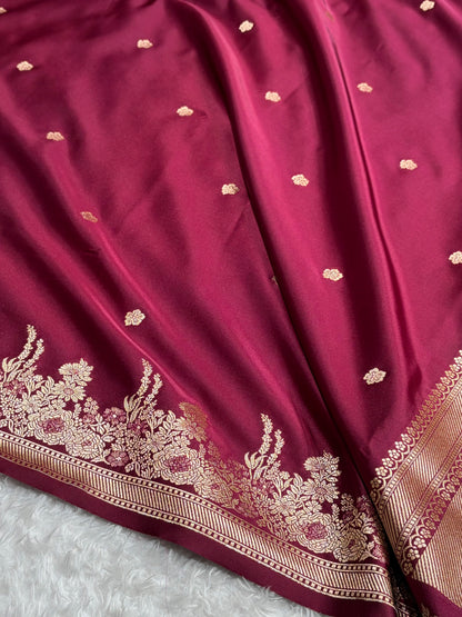Banarasi Satin Katan Saree Booti Minakari Pattern in Wine Shades SK136