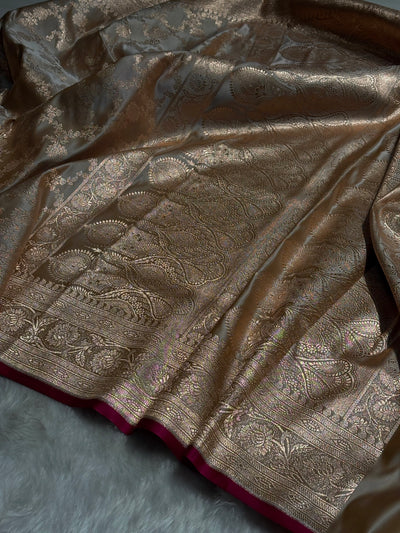 Beige Jaal Pattern Satin Katan Silk Saree SK25