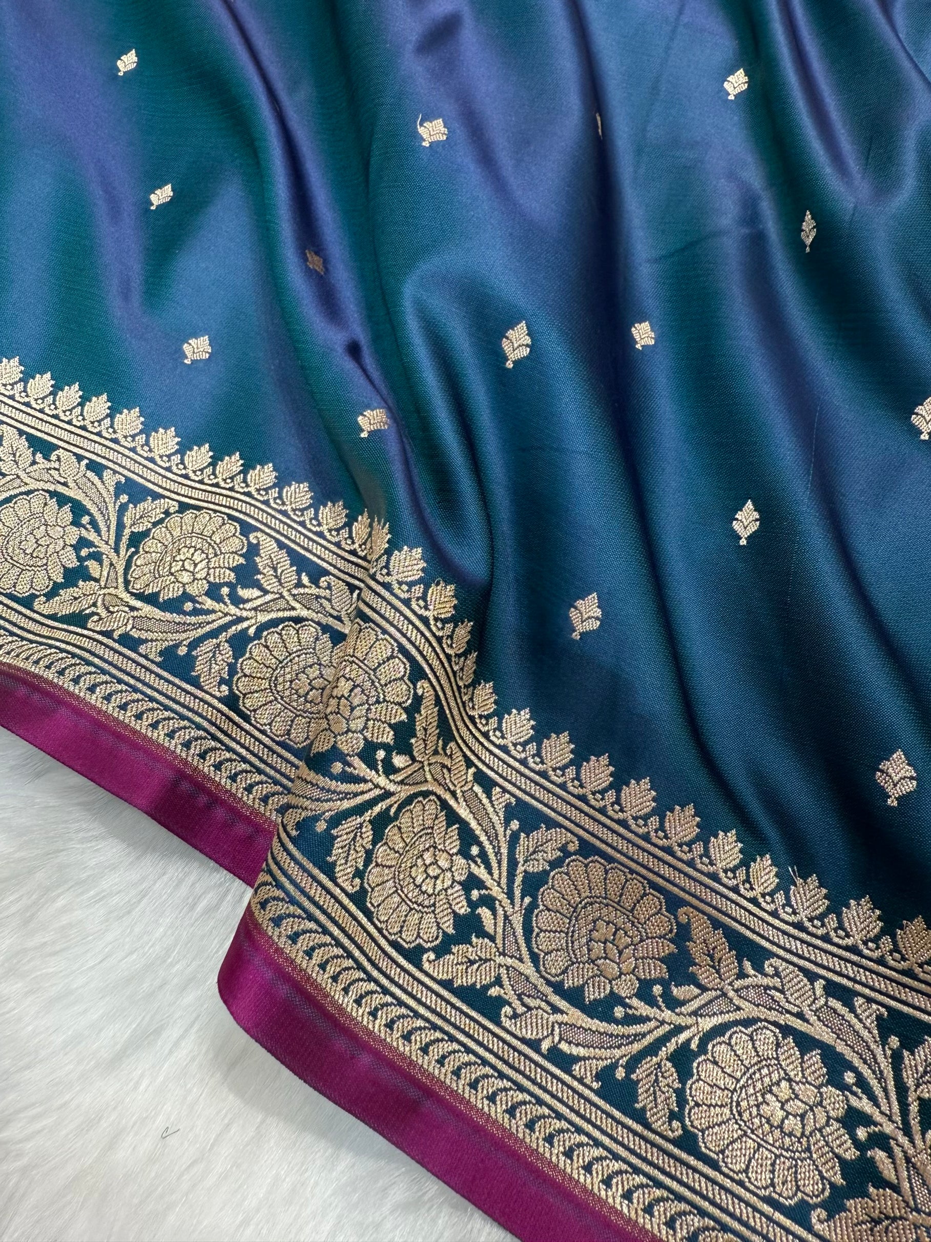 German Blue Shades Floral Mashru Silk Saree MSM 71
