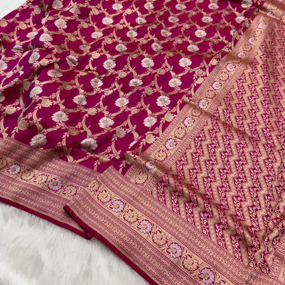 Rani Pink Rupa Sona Jaal Pure Katan Silk Handloom Banarasi Saree | SKU - ZP04