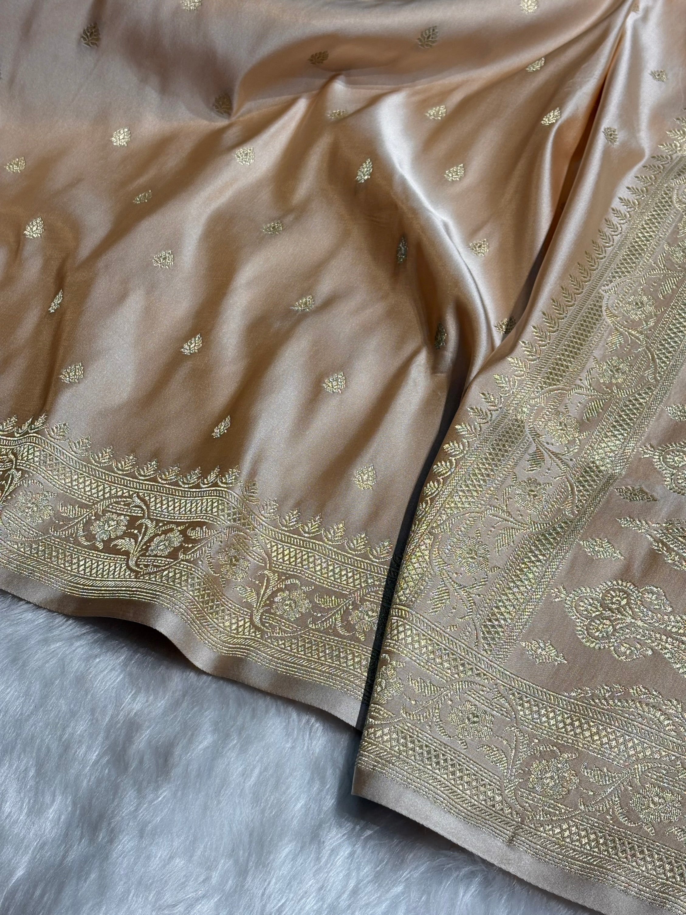 Beige Shades Satin Katan Silk Saree SK64