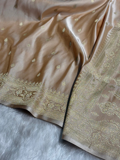 Beige Shades Satin Katan Silk Saree SK64