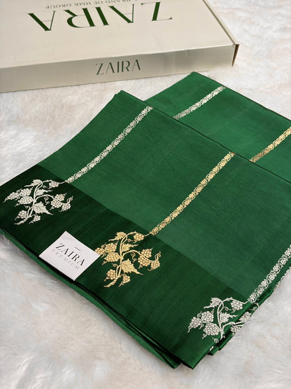 Bottle Green Shades Boota Handwoven Pure Raw Mango Silk RM-11