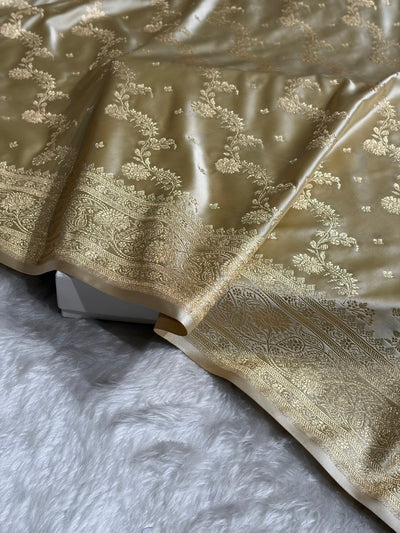 Banarasi Satin Katan Saree With Jaal Pattern in Tusser Shades SK121