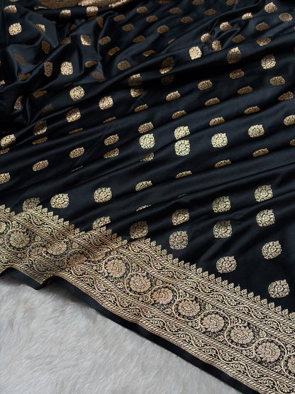 Boota Katan Silk Saree In Black Shades SK02