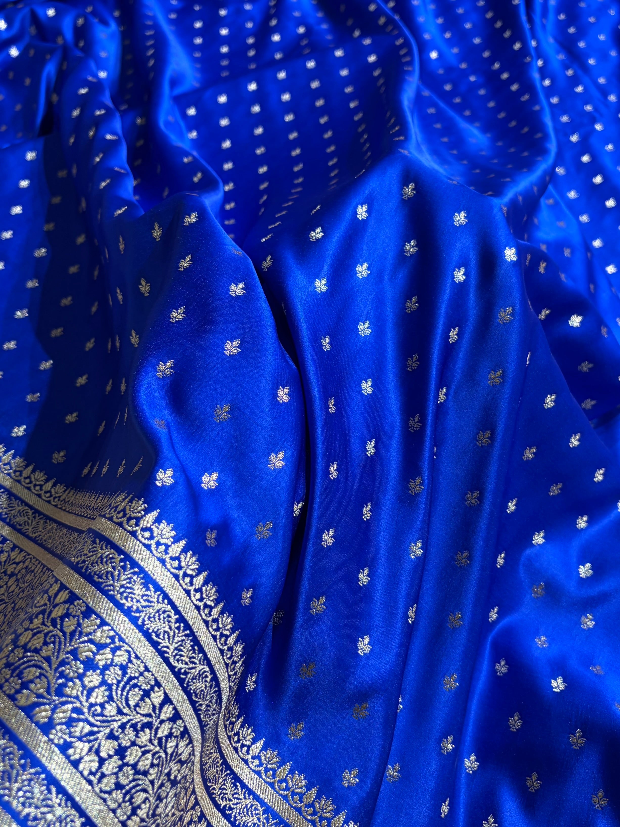 Banarasi Satin Katan Saree in Cross Royal Blue Shades SK88
