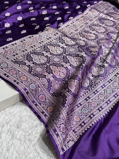 Purple Shades Floral Border Minakari Boota Mashru Silk Saree MS66