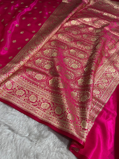 Pink Shades Boota Pattern Banarasi Satin Silk Saree SS45