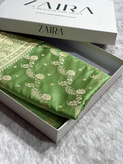 Banarasi Satin Katan Saree With Jaal Pattern in Pista Green Shades SK121