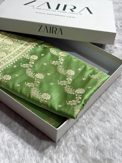 Banarasi Satin Katan Saree With Jaal Pattern in Pista Green Shades SK121