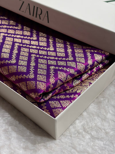 Cross Purple Shades Jaal Pattern Banarasi Satin Silk Saree SS56