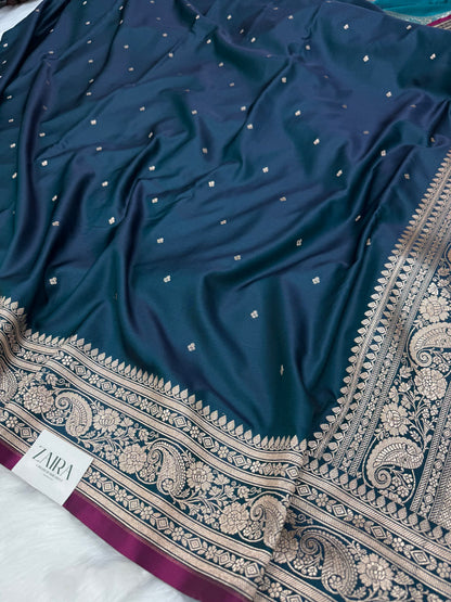 German Blue  Mashru Silk Saree for Festive Seasons MSM 66