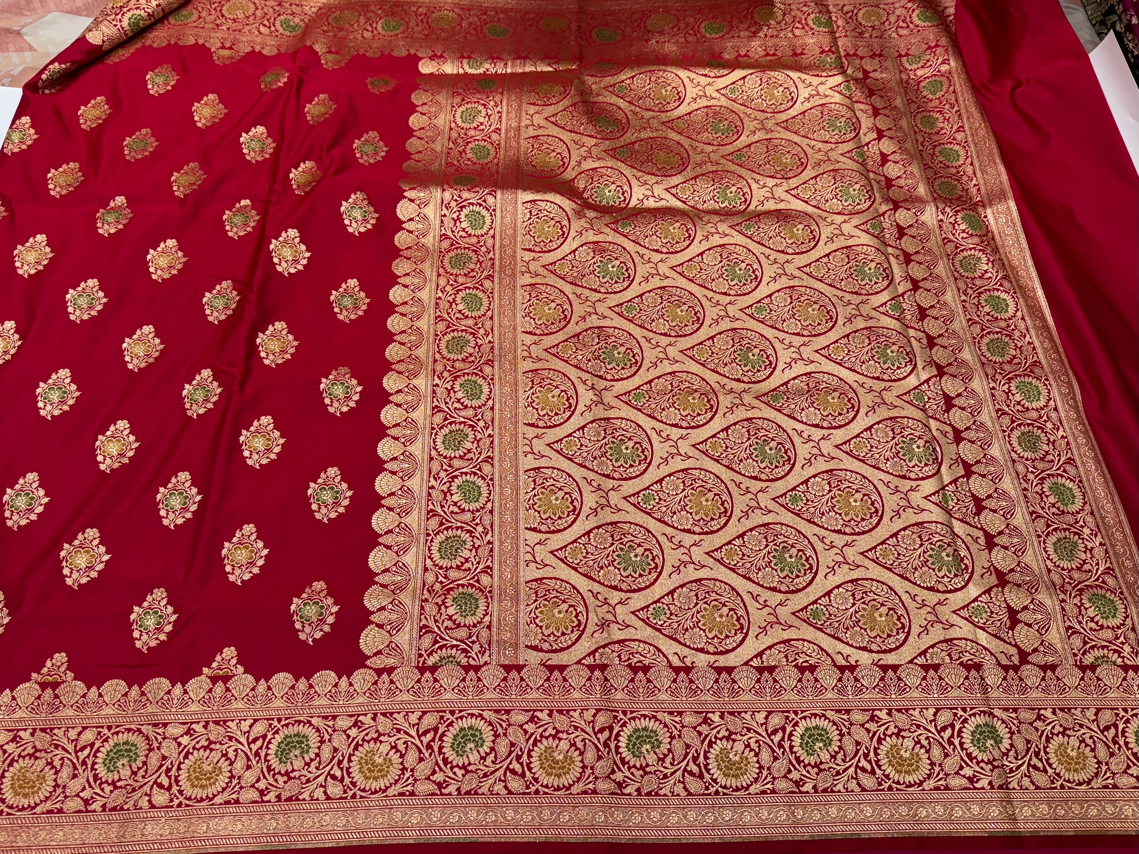 Red Minakari Boota Mashru Silk Saree