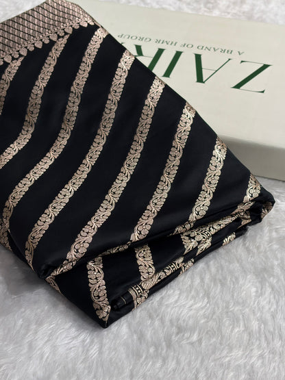 Black With Floral Border Mashru Silk Saree MSM-98