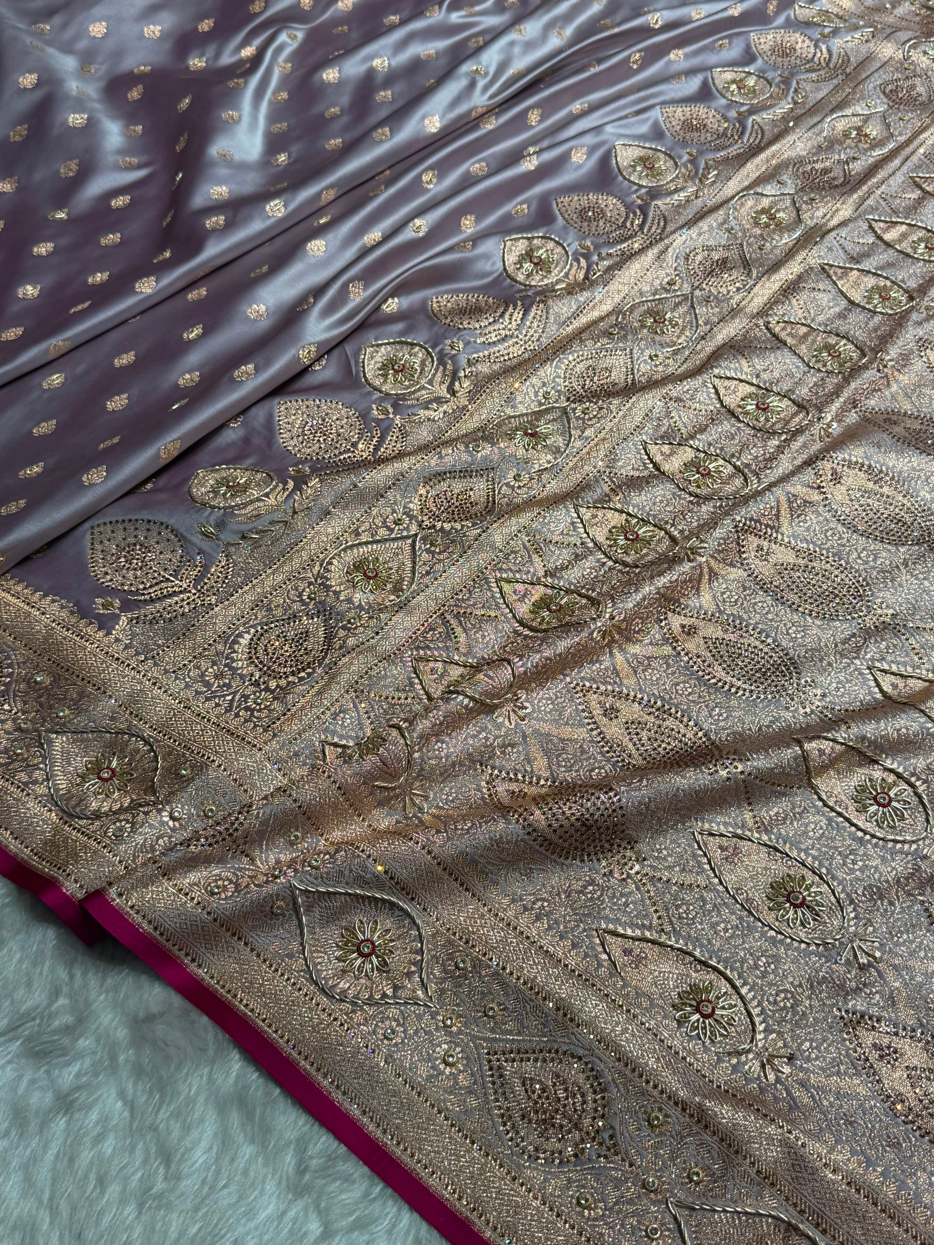 Banarasi Satin Katan Silk Saree With Ari Zardozi Work In Grape Shades BSK10