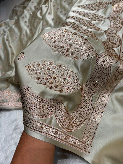 Light Pista Scallop Mashru Silk with Swarovski work BMS02