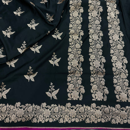 Black Floral Mashru Silk Saree