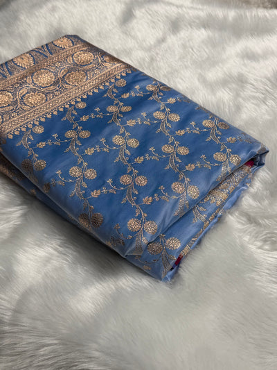 Nile Blue  Cross Satin Katan Silk Saree SK17