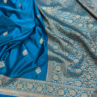 Dusty Blue Mashru Silk Saree