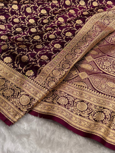 Banarasi Satin Silk Jaal in WINE Shades