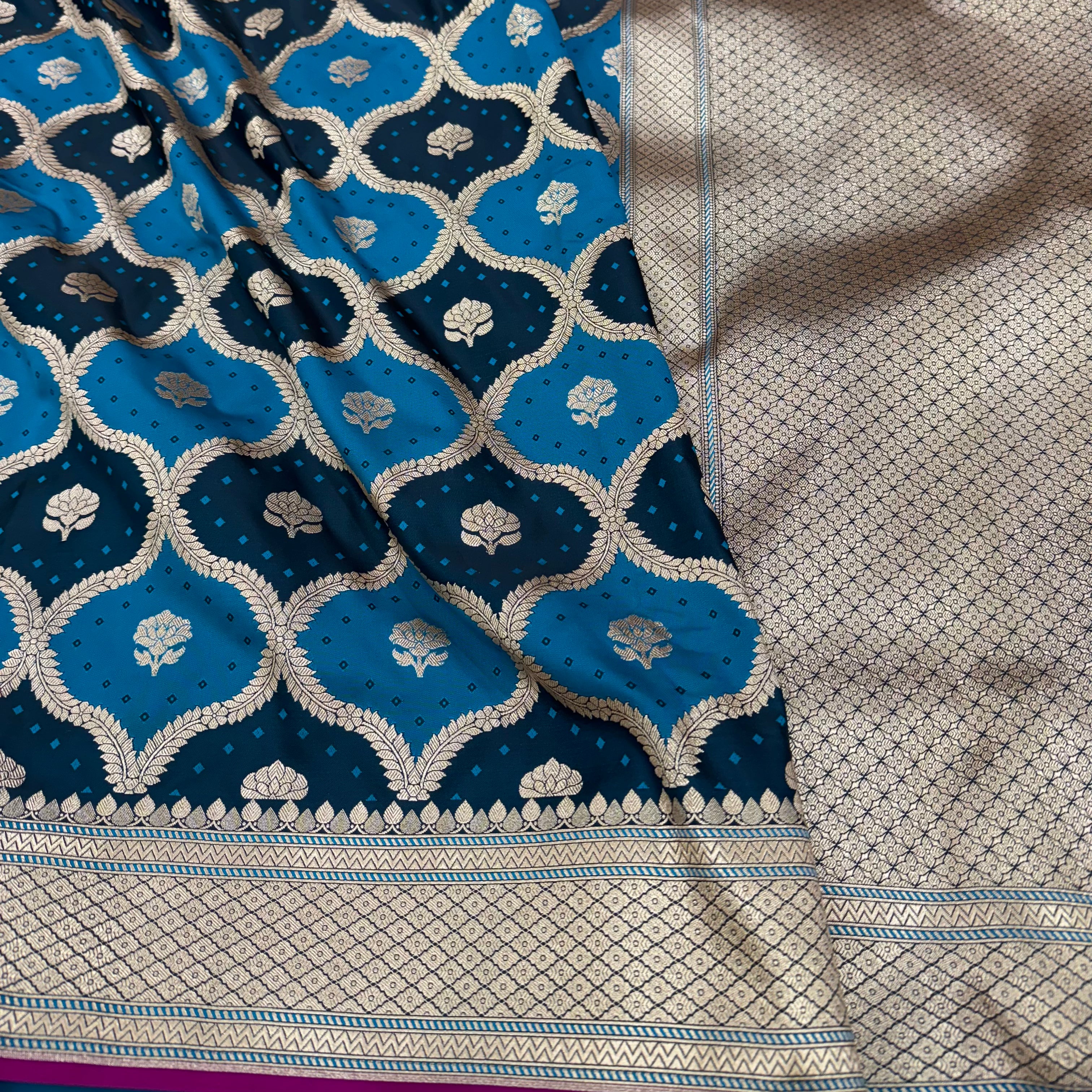 Mashru Katan Silk Saree in German Blue Shades.