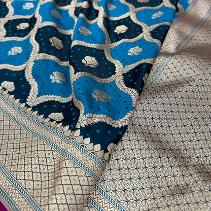 Mashru Katan Silk Saree in German Blue Shades.