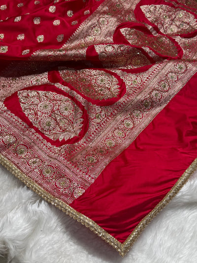 Bridal Red Mashru Silk with Ari and Stone with Gota Patti BMCS17