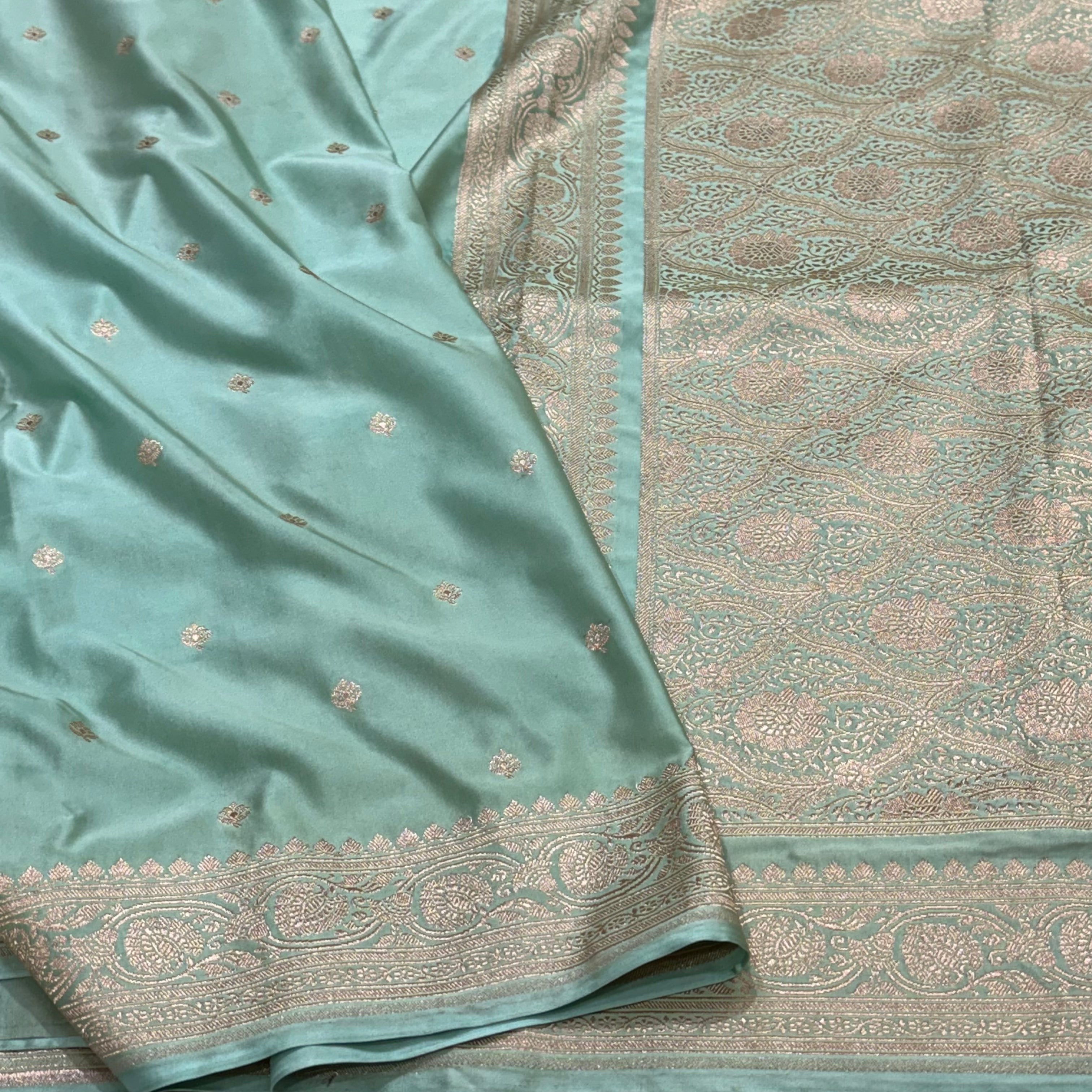 Mint Sea Green Booti Mashru Silk Saree