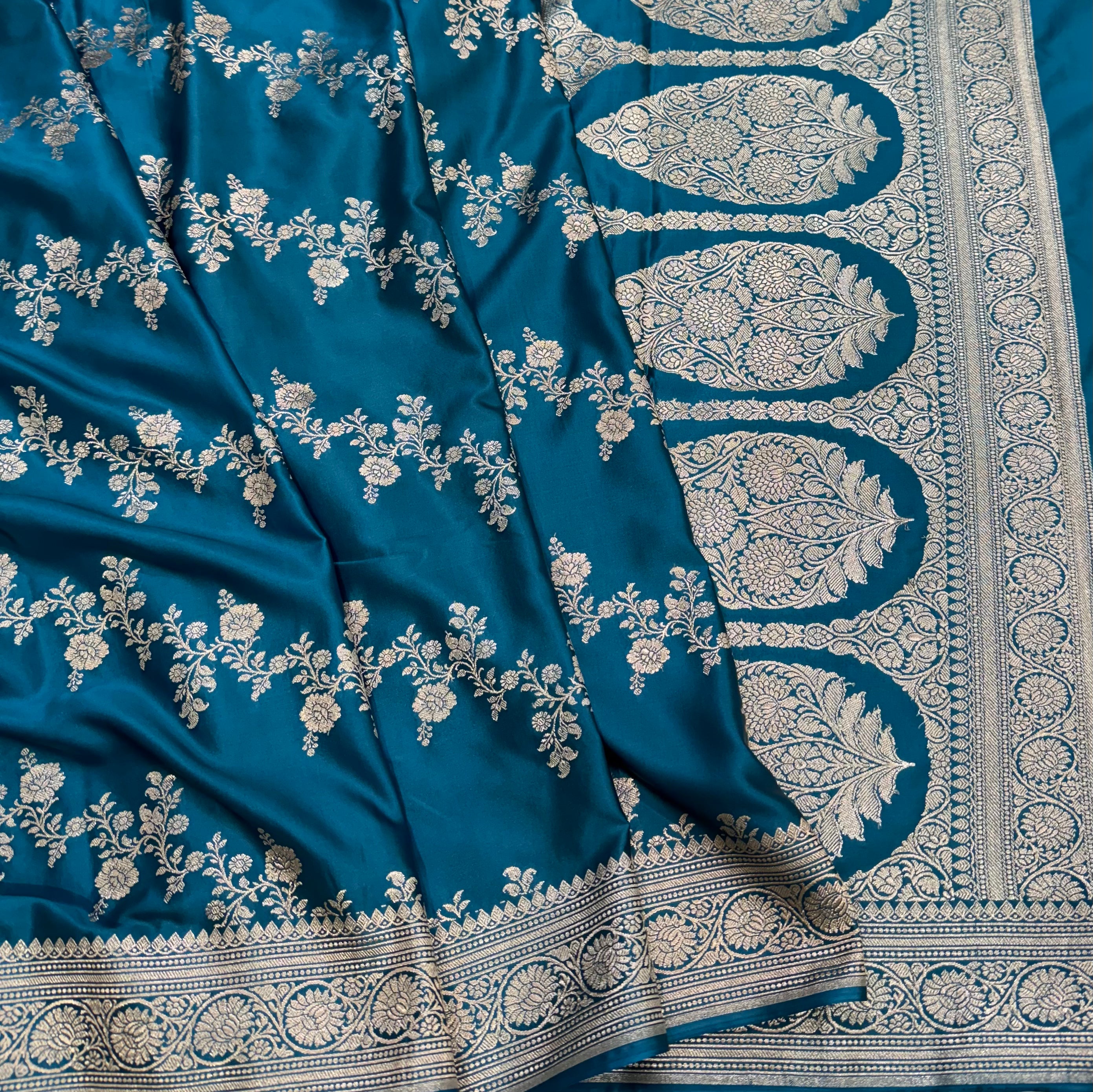 German Blue Mashru Cross Silk saree