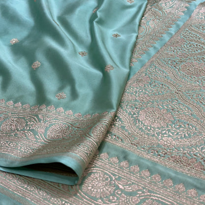 Mint Sea Green Booti Mashru Silk Saree