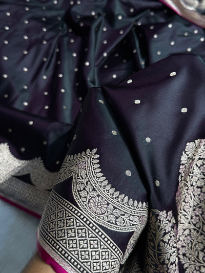 Dark Purple Shades Scallop Motif Booti Mashru Silk Saree MSM-56