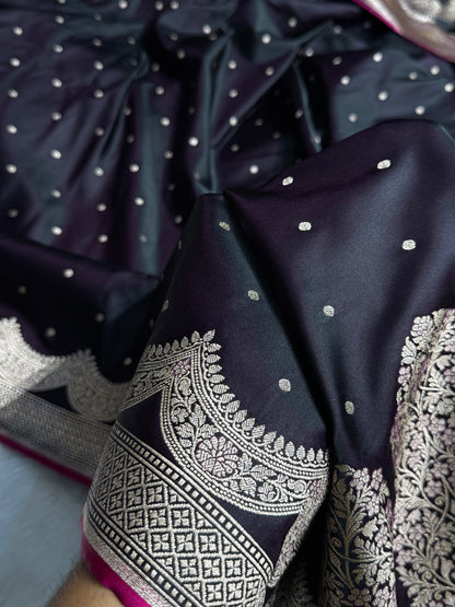 Dark Purple Shades Scallop Motif Booti Mashru Silk Saree MSM-56